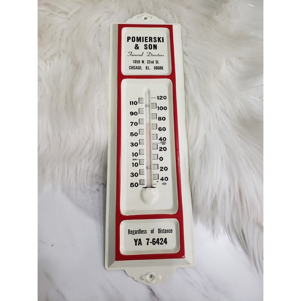 Vintage Funeral Director Advertising Thermometer Mortician Chicago Oddity Gothic